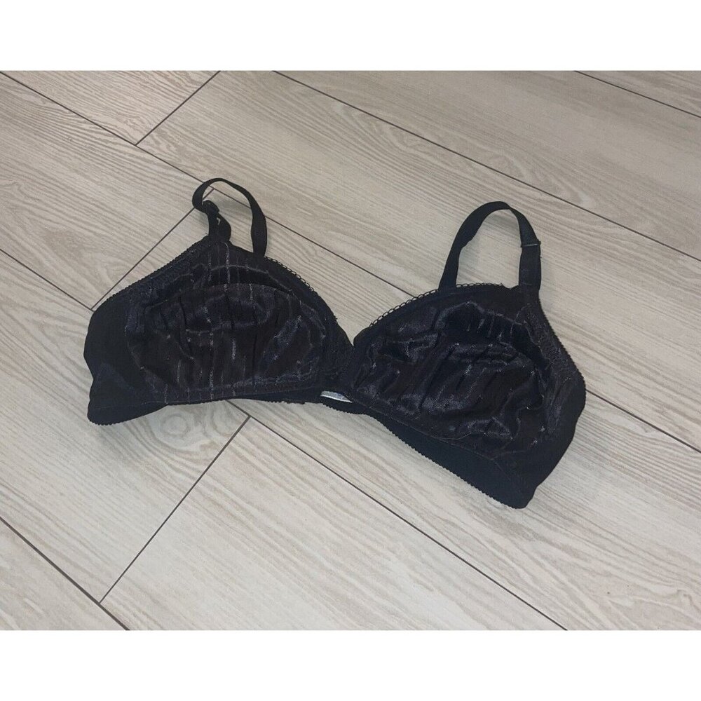 Vintage Basic Editions 631 Soft Cup Satin Striped Bra Wire Free Womens 36B Black